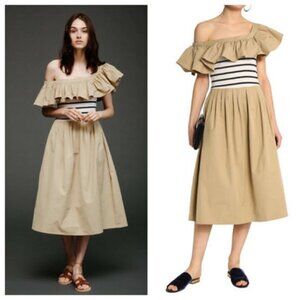 Sea New York Off-The-Shoulder Midi Dress with Stripe Detail